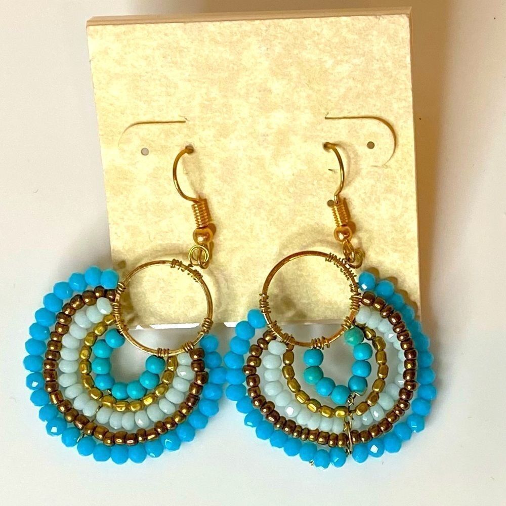 Gold & Turquoise NWT Beaded Earrings